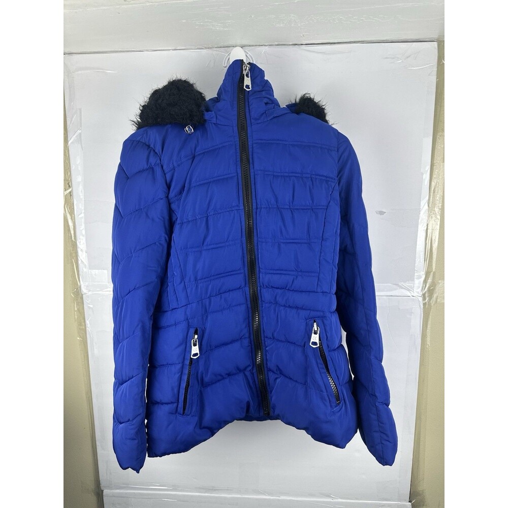 Calvin Klein Performance Girls Small Blue Puffer Coat Faux Fur Hood